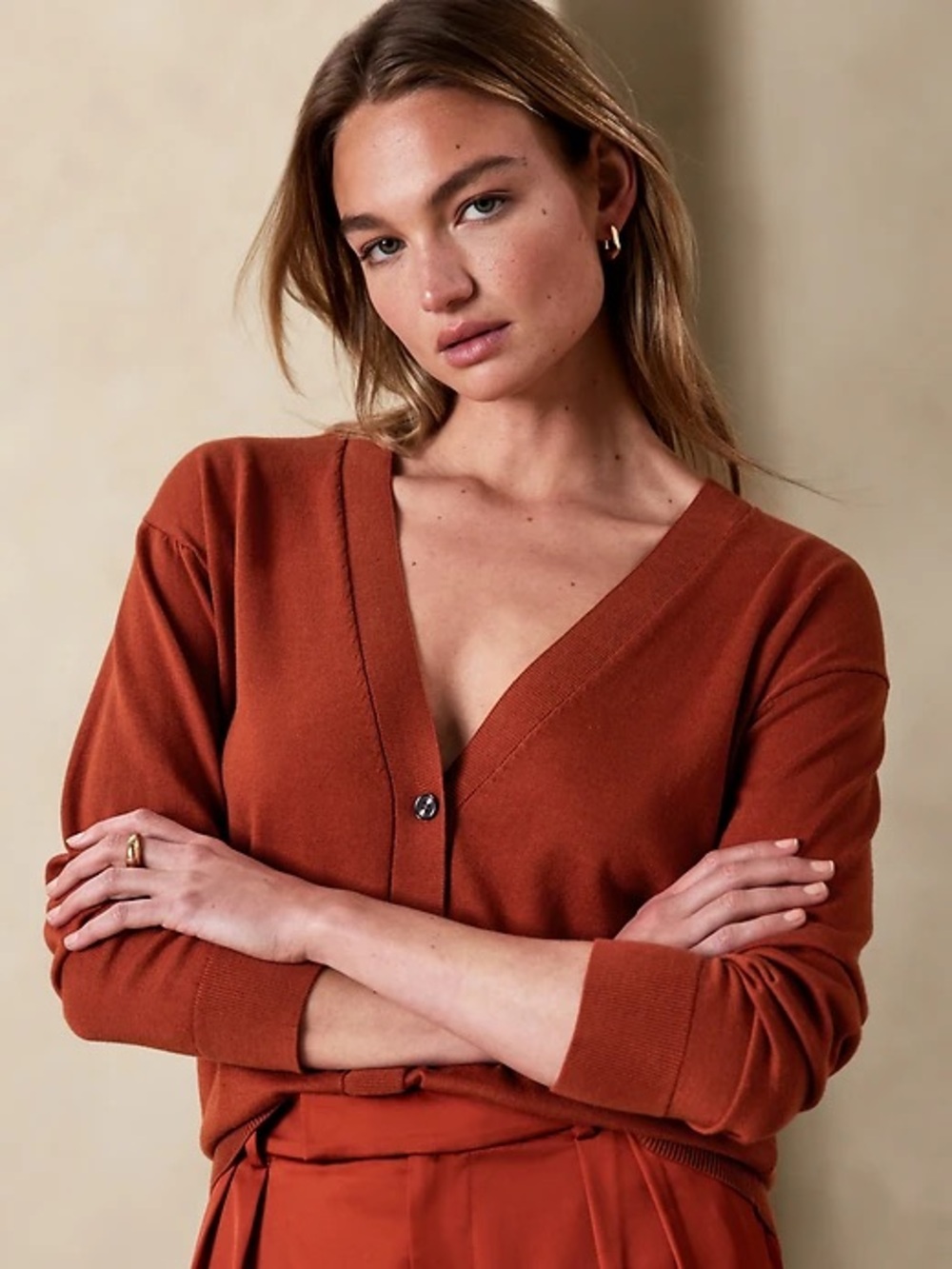 Banana Republic Rust Orange V-Neck Cardigan Sweater
